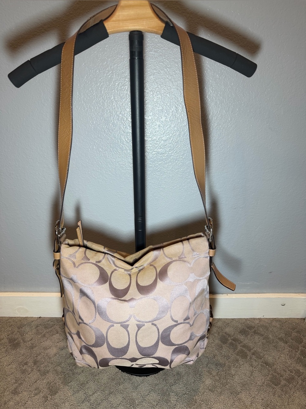 Coach Signature Canvas Shoulder Bag in Light Lavender and Cream